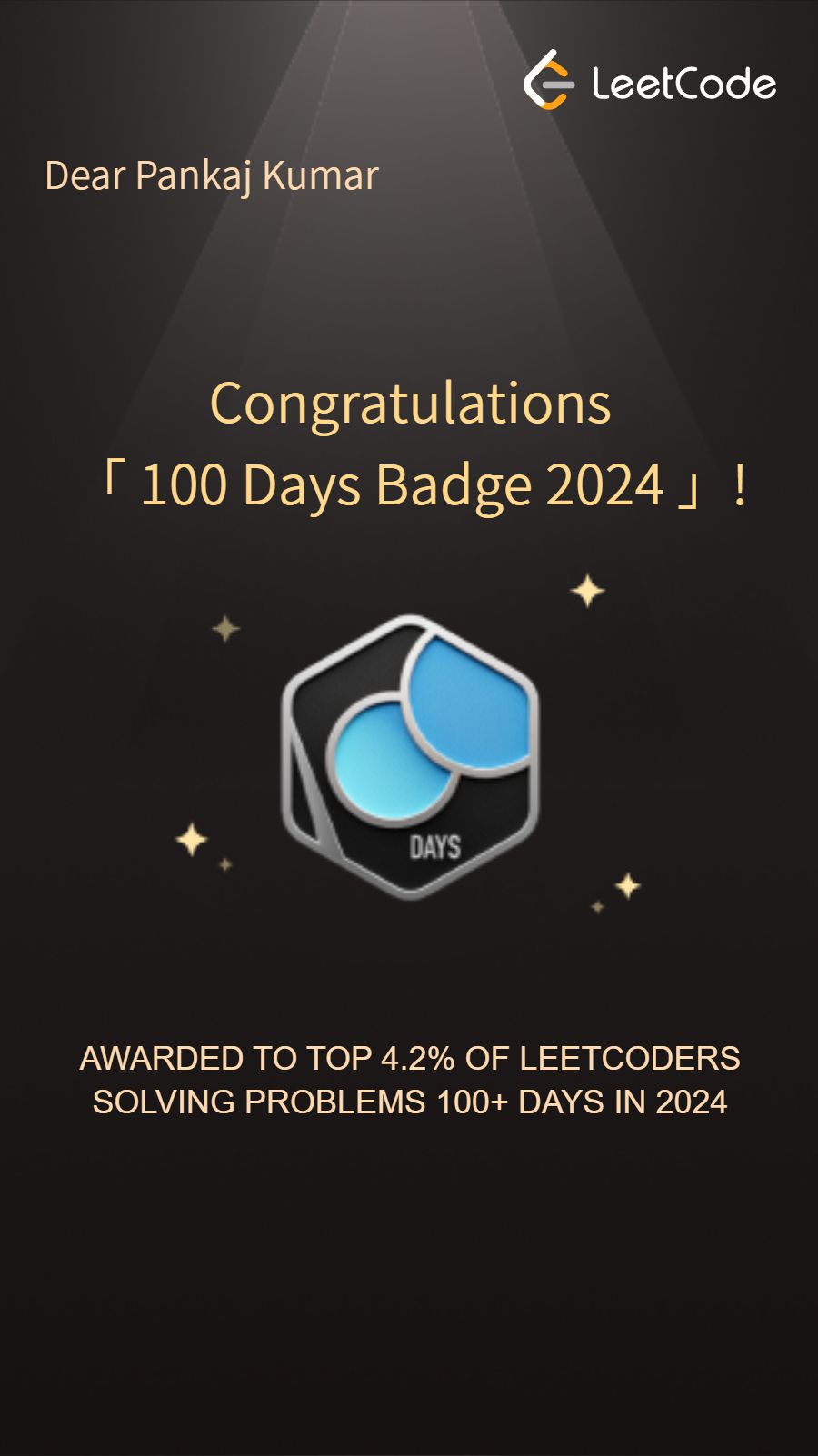 LeetCode 100 Days Streak Badge